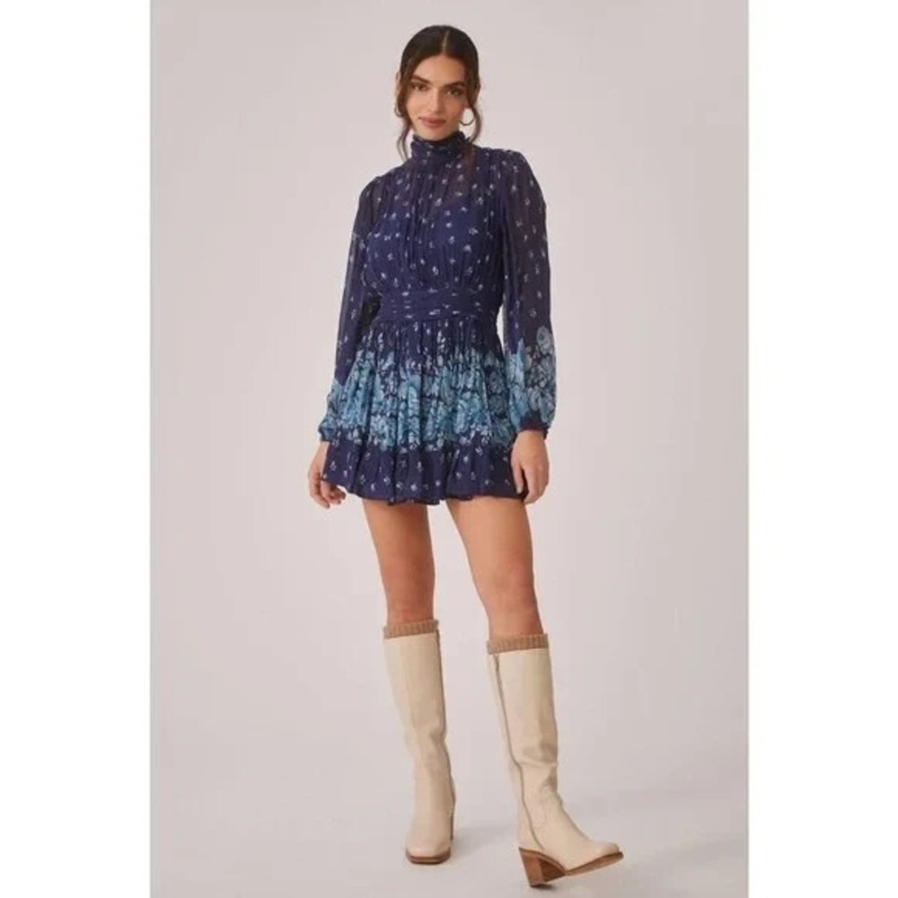 Anthropologie Let Me Be Mini Floral Navy Dress Blouse Womens  S Floral Blue NWT